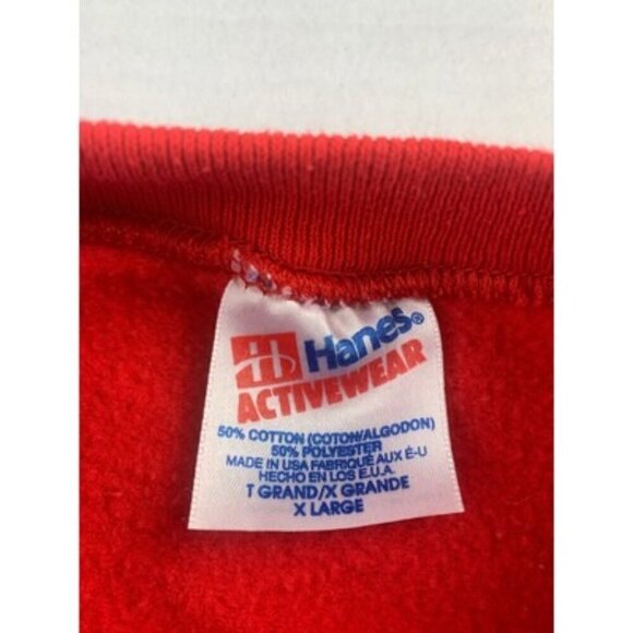 Hanes Red Sweatshirt X-Large With Denim Heart Pocket & Patchwork Appliqué - Picture 6 of 6